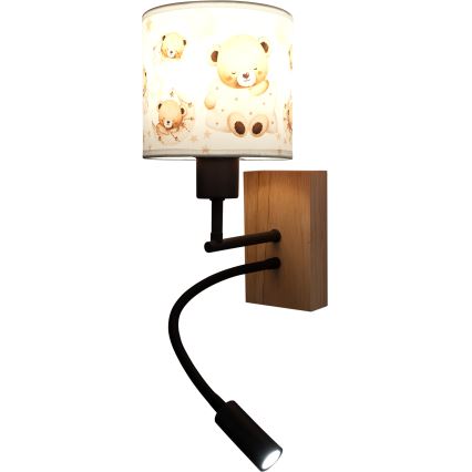 Brilagi - LED állítható gyerekszobai fali lámpa BOBO WOOD 1xE27/25W/230V + LED/3W tölgy/fekete/fehér/mackók