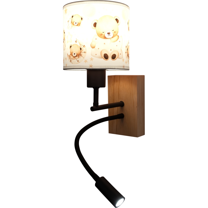 Brilagi - LED állítható gyerekszobai fali lámpa BOBO WOOD 1xE27/25W/230V + LED/3W tölgy/fekete/fehér/mackók