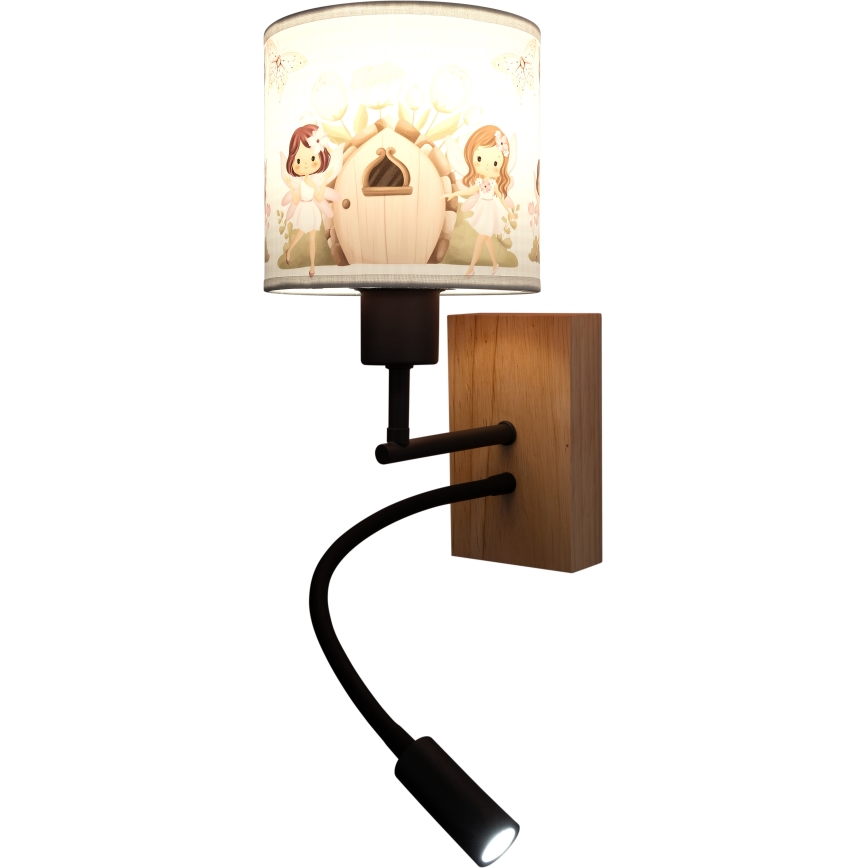 BRILAGI - LED gyermek állítható fali lámpa BOBO WOOD 1xE27/25W/230V + LED/3W tölgy/fekete/fehér/rózsaszín/tündérmintás