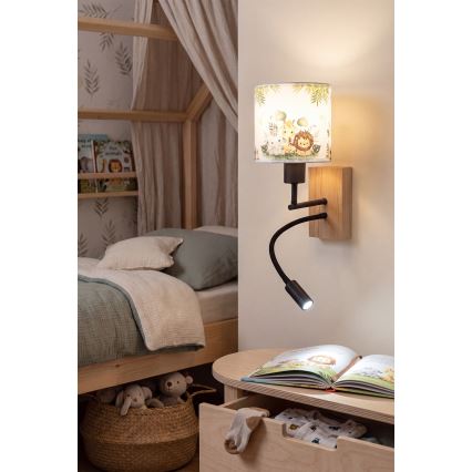Brilagi - LED gyerek hajlítható fali lámpa BOBO WOOD 1xE27/25W/230V + LED/3W tölgy/fekete/fehér/zöld/dzsungel