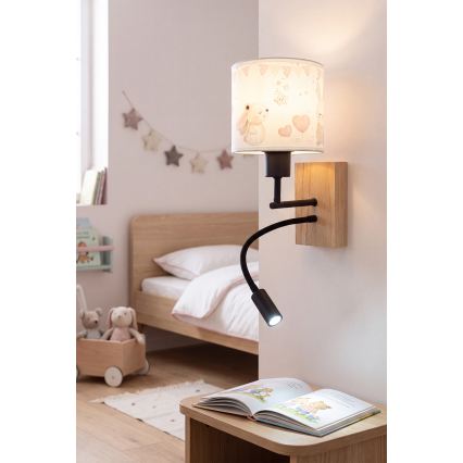 Brilagi - LED-es gyermek állítható fali lámpa BOBO WOOD 1xE27/25W/230V + LED/3W tölgy/fekete/krémszínű/nyuszik