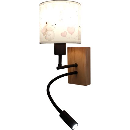 Brilagi - LED-es gyermek állítható fali lámpa BOBO WOOD 1xE27/25W/230V + LED/3W tölgy/fekete/krémszínű/nyuszik