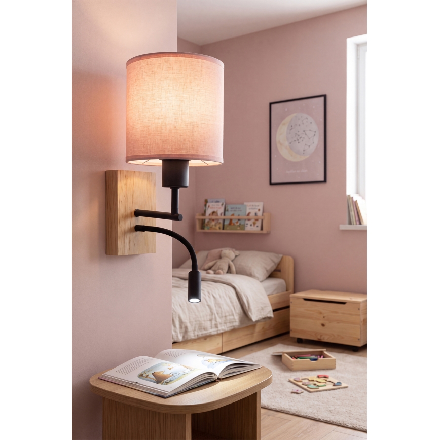 Brilagi - LED flexibilis fali lámpa BOBO WOOD 1xE27/25W/230V + LED/3W tölgy/fekete/rózsaszín