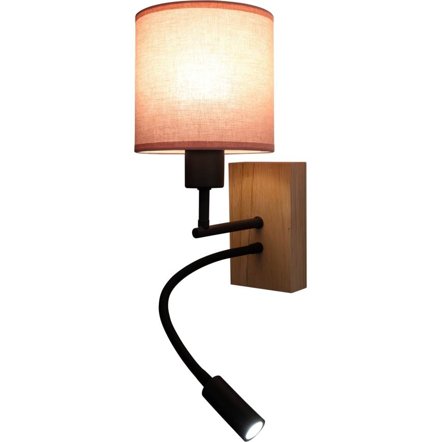 Brilagi - LED flexibilis fali lámpa BOBO WOOD 1xE27/25W/230V + LED/3W tölgy/fekete/rózsaszín