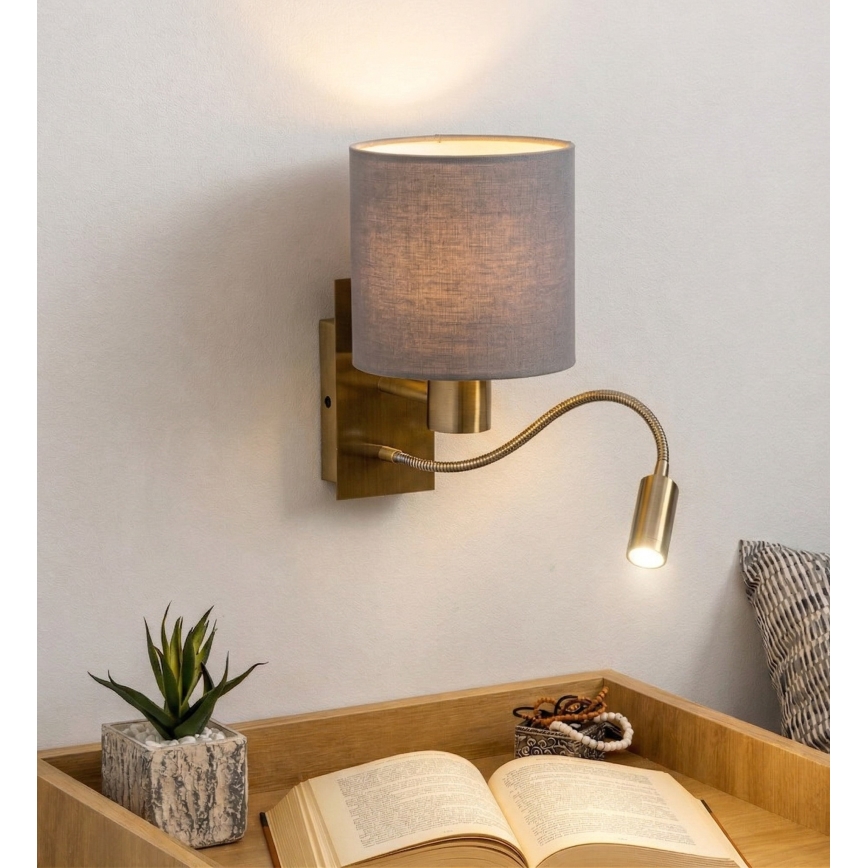 Brilagi - LED flexibilis fali lámpa NUBILA 1xE27/25W/230V + LED/3W sárgaréz/világosszürke