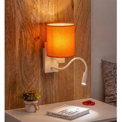Brilagi - NUBILA LED flexibilis fali lámpa 1xE27/25W/230V + LED/3W fehér/narancs