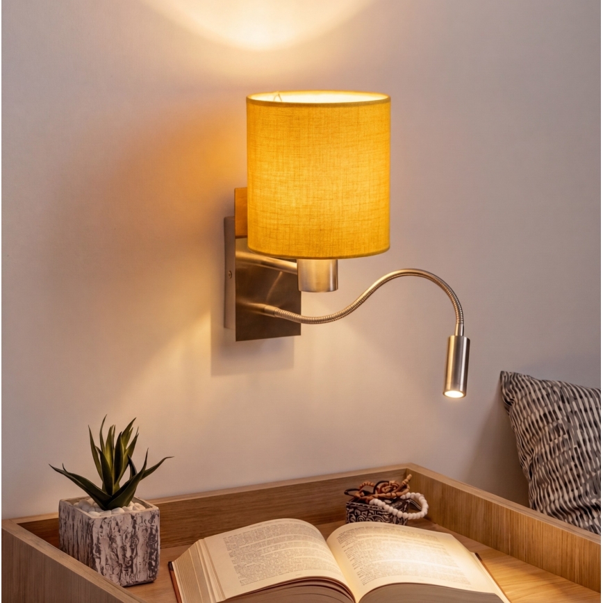 Brilagi - LED flexibilis fali lámpa NUBILA 1xE27/25W/230V + LED/3W matt króm/sárga