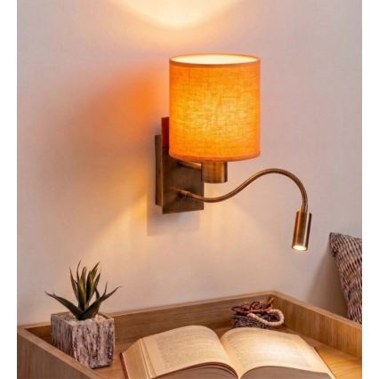 Brilagi - NUBILA LED flexibilis fali lámpa 1xE27/25W/230V + beépített LED 3W sárgaréz/narancssárga