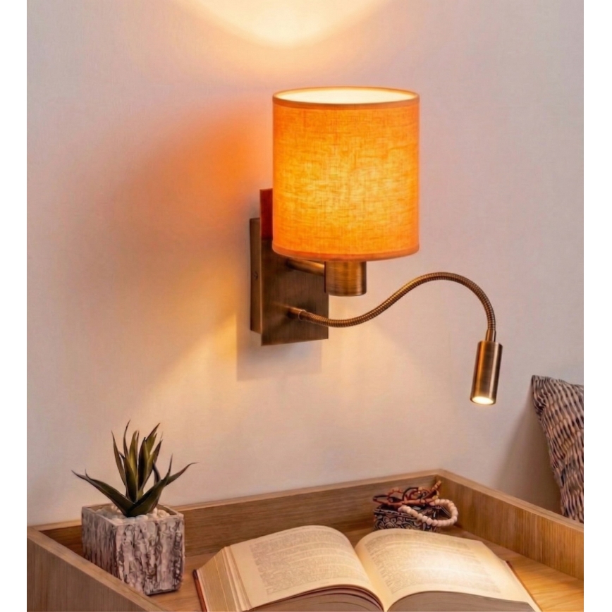 Brilagi - NUBILA LED flexibilis fali lámpa 1xE27/25W/230V + beépített LED 3W sárgaréz/narancssárga