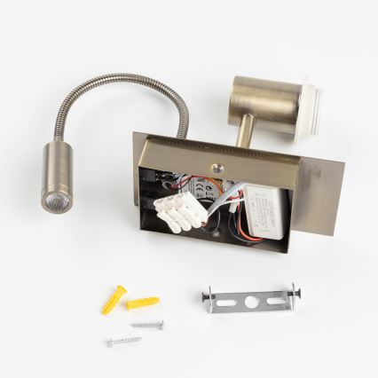 Brilagi - LED flexibilis fali lámpa NUBILA 1xE27/25W/230V + LED/3W sárgaréz/sárga