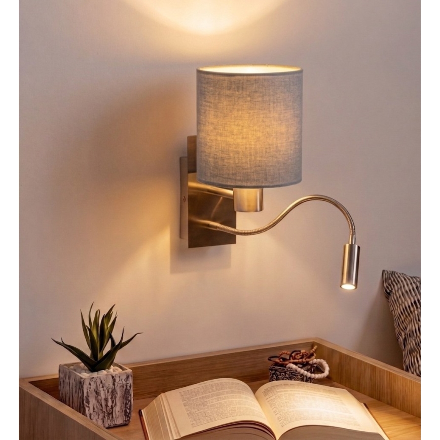Brilagi - LED flexibilis fali lámpa NUBILA 1xE27/25W/230V + LED/3W matt króm/világosszürke
