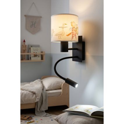 Brilagi - LED gyerek hajlítható fali lámpa BOBO 1xE27/25W/230V + LED/3W fekete/fehér/állatmintás