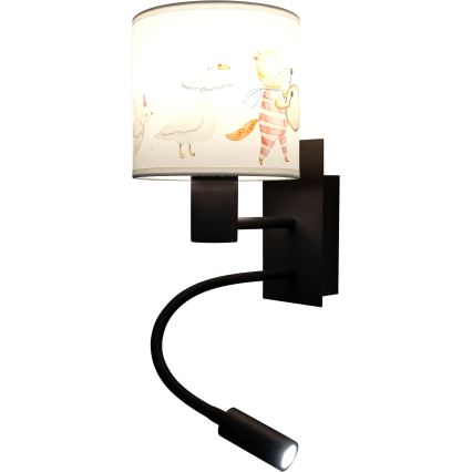 Brilagi - LED gyerek hajlítható fali lámpa BOBO 1xE27/25W/230V + LED/3W fekete/fehér/állatmintás