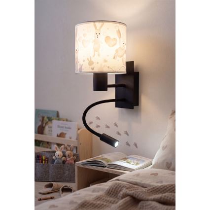 Brilagi - LED gyerekszobai rugalmas fali lámpa BOBO 1xE27/25W/230V + LED/3W fekete/fehér/nyuszis