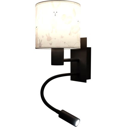 Brilagi - LED gyerekszobai rugalmas fali lámpa BOBO 1xE27/25W/230V + LED/3W fekete/fehér/nyuszis