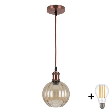 Brilagi - LED függeszték huzalon RETRO GLASS 1xE27/60W/230V, átm. 18 cm, rézszínű/füstös barna