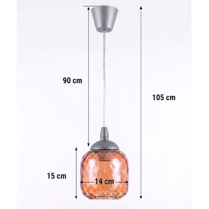Brilagi - LED csillár sodronykábelen RETRO GLASS 1xE27/60W/230V Ø 14 cm ezüst/füstbarna