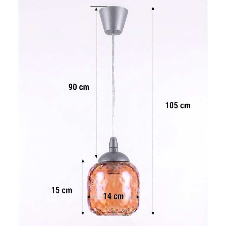 Brilagi - LED csillár sodronykábelen RETRO GLASS 1xE27/60W/230V Ø 14 cm ezüst/füstbarna