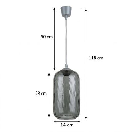 BRILAGI - RETRO GLASS LED függeszték kábelen 1xE27/60W/230V, átm. 14 cm, ezüst/füstszürke