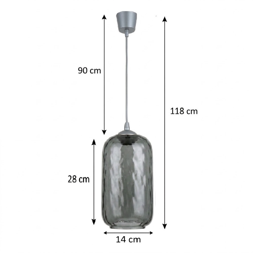 BRILAGI - RETRO GLASS LED függeszték kábelen 1xE27/60W/230V, átm. 14 cm, ezüst/füstszürke