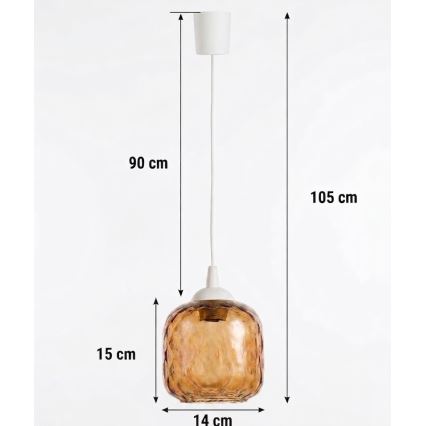 Brilagi - kábelen függesztett LED csillár RETRO GLASS 1xE27/60W/230V Ø 14 cm fehér/füstös barna