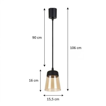 Brilagi - LED függőlámpa zsinóron RETRO GLASS 1xE27/60W/230V átm. 15,5 cm fekete/füstös bézs