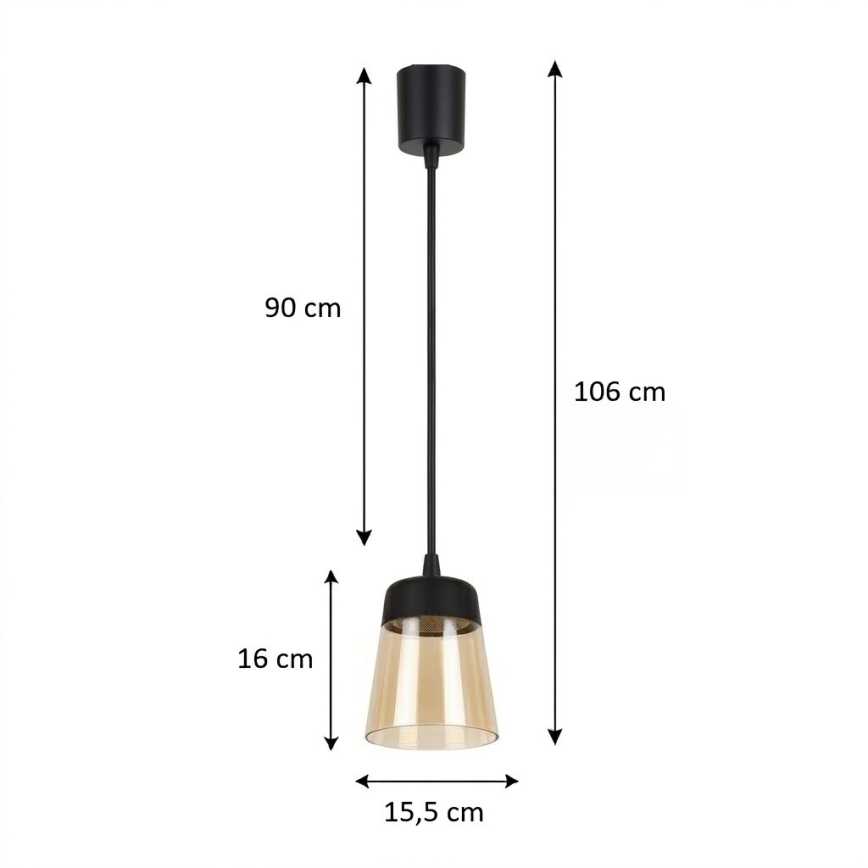 Brilagi - LED függőlámpa zsinóron RETRO GLASS 1xE27/60W/230V átm. 15,5 cm fekete/füstös bézs