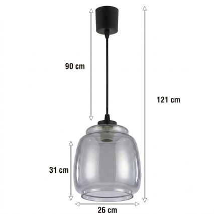 Brilagi - LED csillár zsinóron RETRO GLASS 1xE27/60W/230V átm. 26 cm fekete/füstszürke