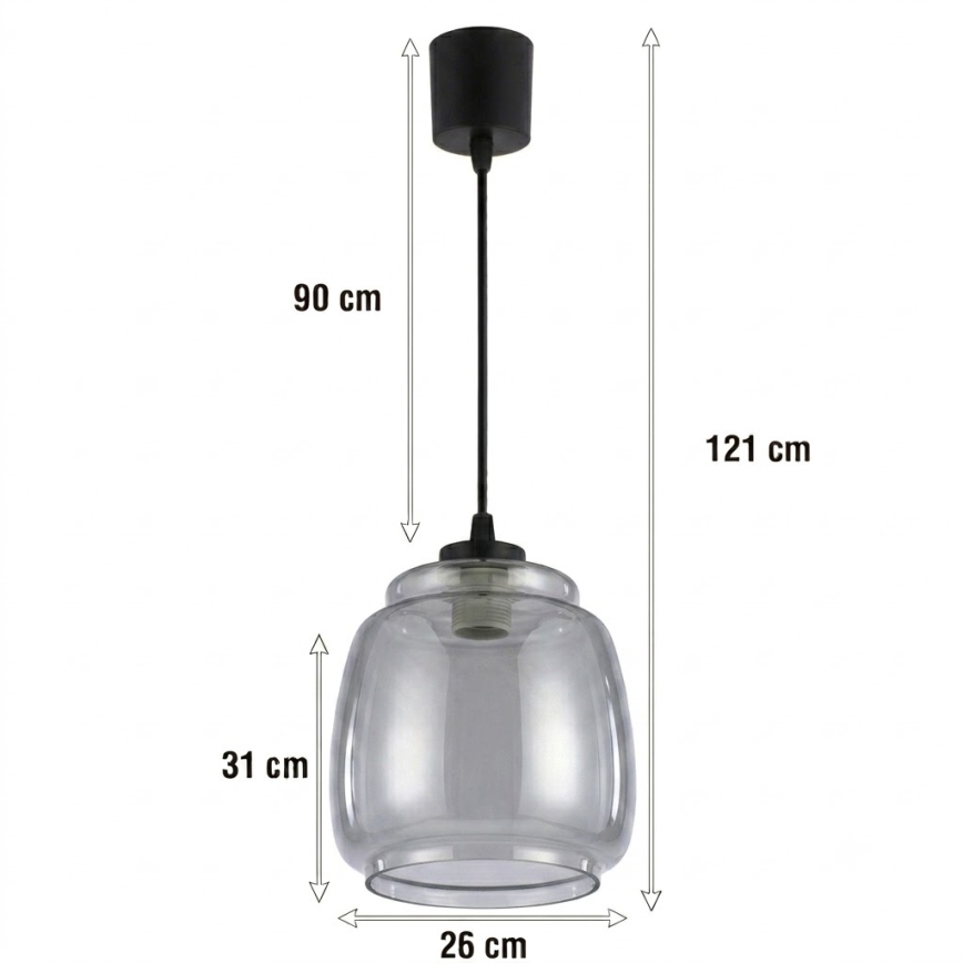 Brilagi - LED csillár zsinóron RETRO GLASS 1xE27/60W/230V átm. 26 cm fekete/füstszürke