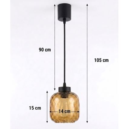 Brilagi - LED csillár kábelen RETRO GLASS 1xE27/60W/230V átm. 14 cm fekete/füstbarna