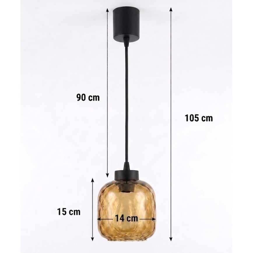 Brilagi - LED csillár kábelen RETRO GLASS 1xE27/60W/230V átm. 14 cm fekete/füstbarna
