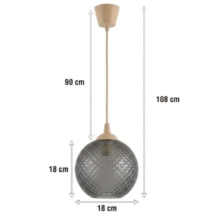 Brilagi - RETRO GLASS LED kábeles függeszték, 1x E27 (max. 60W), 230V, átm. 18 cm, bézs/füstszürke