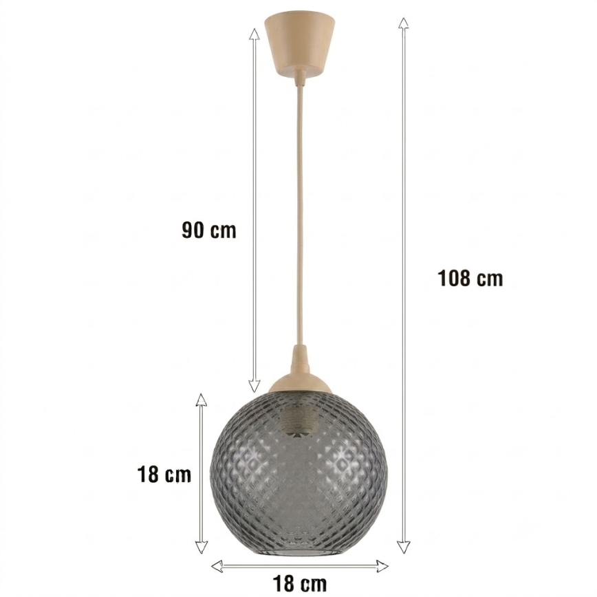 Brilagi - RETRO GLASS LED kábeles függeszték, 1x E27 (max. 60W), 230V, átm. 18 cm, bézs/füstszürke