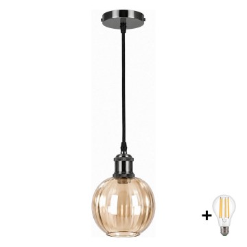 BRILAGI - LED függeszték kábelen RETRO GLASS 1xE27/60W/230V átm. 18 cm fekete/füstös barna
