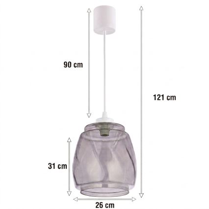 Brilagi - LED csillár kábelen RETRO GLASS 1xE27/60W/230V átmérő 26 cm fehér/füstszürke