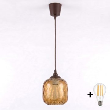 Brilagi - LED függeszték kábelen RETRO GLASS 1xE27/60W/230V Ø 14 cm barna/füstbarna