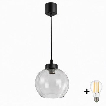 Brilagi - LED függeszték kábelen RETRO GLASS 1xE27/60W/230V Ø 25 cm fekete/átlátszó