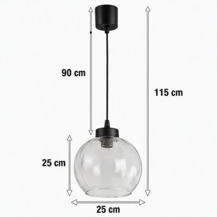 Brilagi - LED függeszték kábelen RETRO GLASS 1xE27/60W/230V Ø 25 cm fekete/átlátszó
