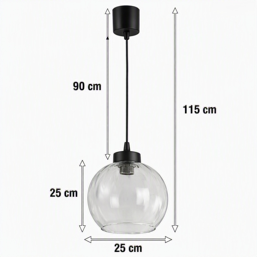 Brilagi - LED függeszték kábelen RETRO GLASS 1xE27/60W/230V Ø 25 cm fekete/átlátszó