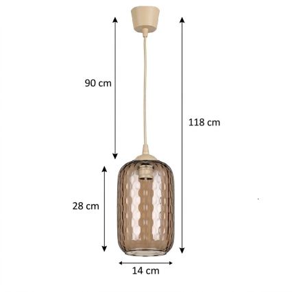 Brilagi - LED függőlámpa zsinóron RETRO GLASS 1xE27/60W/230V Ø 14 cm bézs/füstös barna