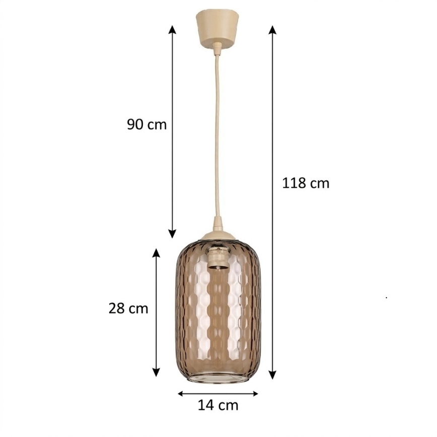 Brilagi - LED függőlámpa zsinóron RETRO GLASS 1xE27/60W/230V Ø 14 cm bézs/füstös barna