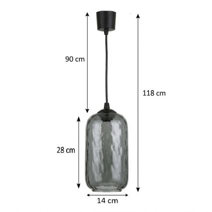 Brilagi - LED csillár kábellel RETRO GLASS 1xE27/60W/230V átm. 14 cm fekete/füstszürke