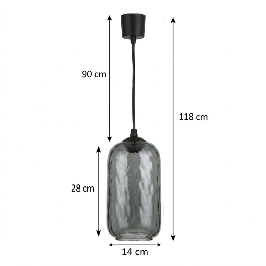 Brilagi - LED csillár kábellel RETRO GLASS 1xE27/60W/230V átm. 14 cm fekete/füstszürke