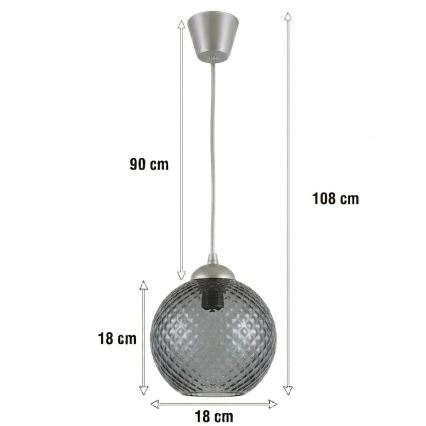 Brilagi - LED függőlámpa zsinóron RETRO GLASS 1xE27/60W/230V átm. 18 cm ezüst/füstszürke