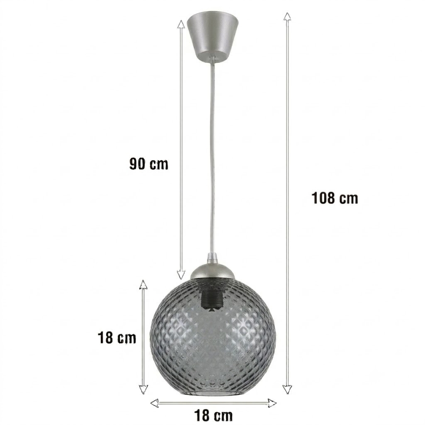 Brilagi - LED függőlámpa zsinóron RETRO GLASS 1xE27/60W/230V átm. 18 cm ezüst/füstszürke