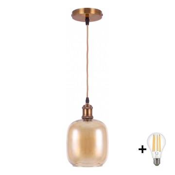BRILAGI - LED függeszték kábellel RETRO GLASS 1xE27/60W/230V átm. 14 cm arany/füstös barna
