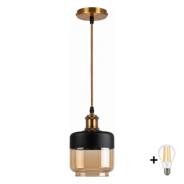 BRILAGI - LED függeszték kábellel RETRO GLASS 1xE27/60W/230V átm. 14 cm arany/füstös bézs