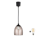 Brilagi - LED függeszték kábellel RETRO GLASS 1xE27/60W/230V átm. 17 cm fekete/füstös bézs