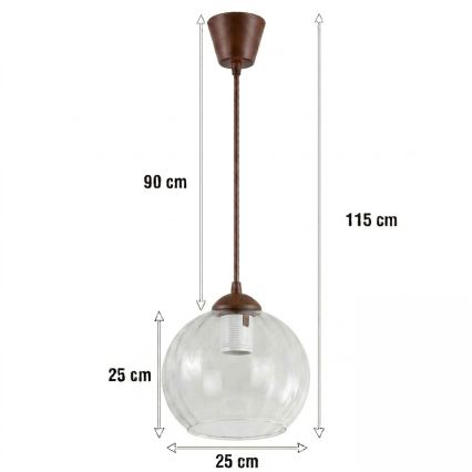Brilagi - LED függeszték kábellel RETRO GLASS 1xE27/60W/230V átm. 25 cm barna/átlátszó