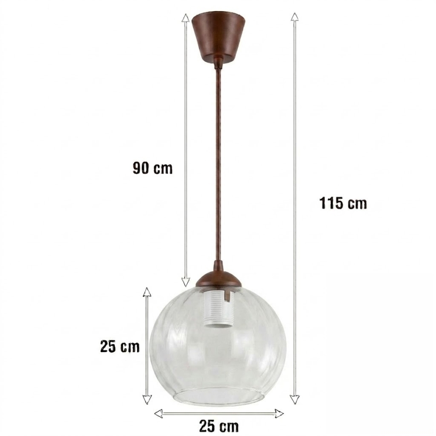 Brilagi - LED függeszték kábellel RETRO GLASS 1xE27/60W/230V átm. 25 cm barna/átlátszó